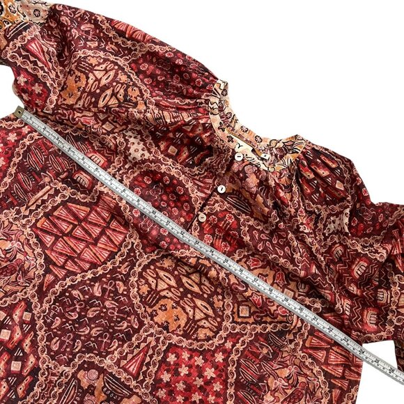 Chufy Nile Tales Floral Peasant Blouse Red S Balloon Sleeve Boho Cottagecore - Picture 11 of 13